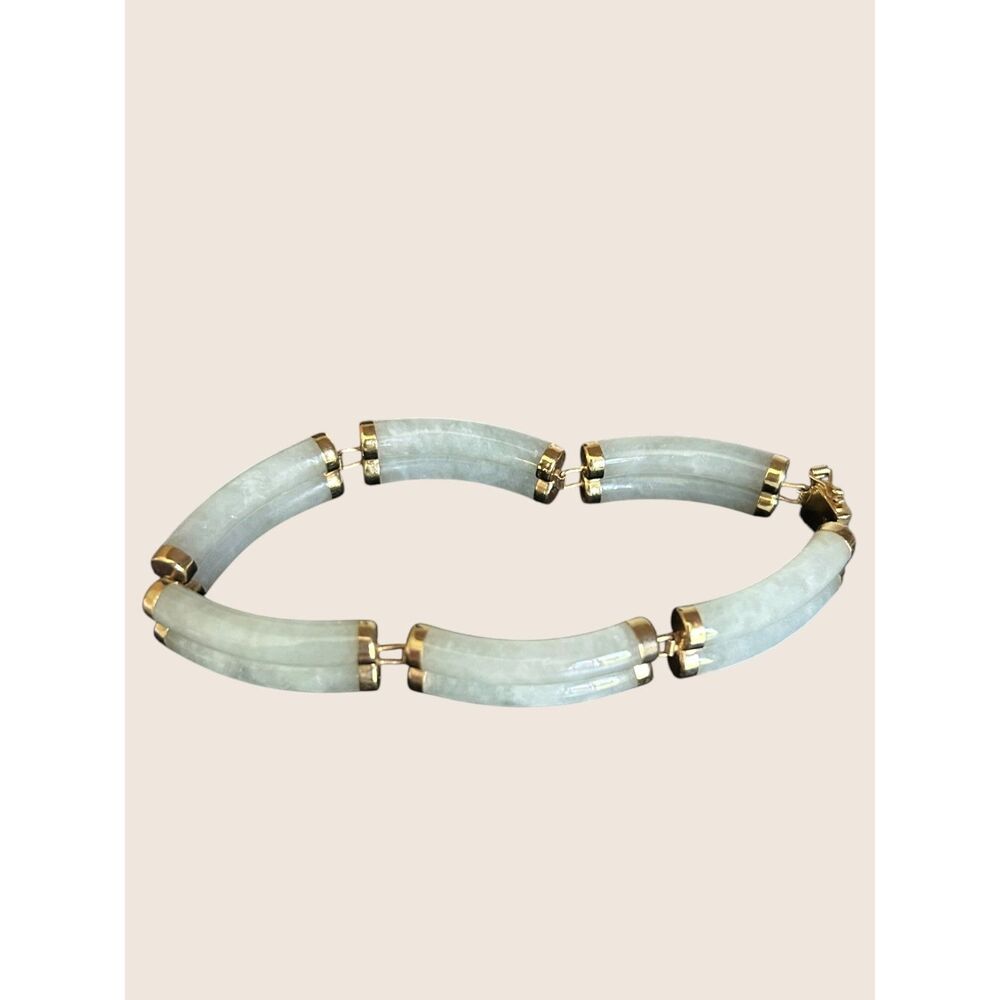 ✨ VTG HENG NGAI GOOD FORTUNE JADE 10K YELLOW GOLD TUBE SIX SEGMENT BRACELET